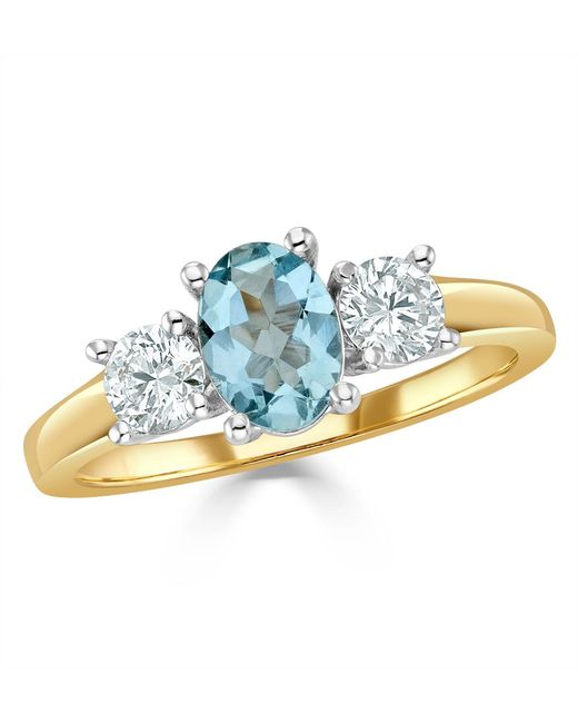 The Diamond Store Blue Aquamarine 0.70Ct And Lab G/Vs Diamonds 0.50Ct 18K Ring Fet23-C