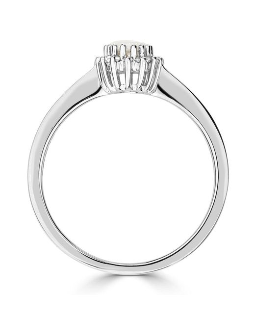 The Diamond Store Metallic Opal 6 X 4Mm And Diamond 9K Ring