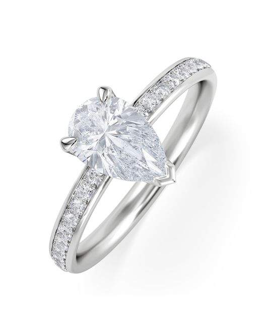 The Diamond Store White Origin 1.25Ct Pear Cut Lab Diamond Solitaire Engagement Ring With Side Stones