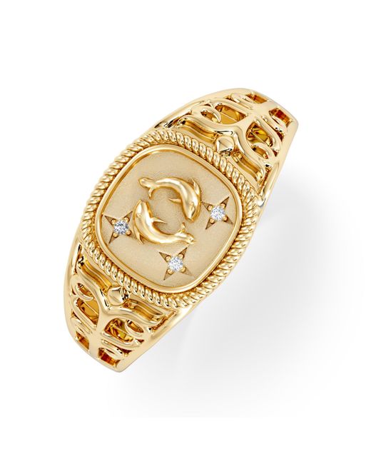 The Diamond Store Metallic Pisces Zodiac 0.01Ct Lab Diamond Signet Ring