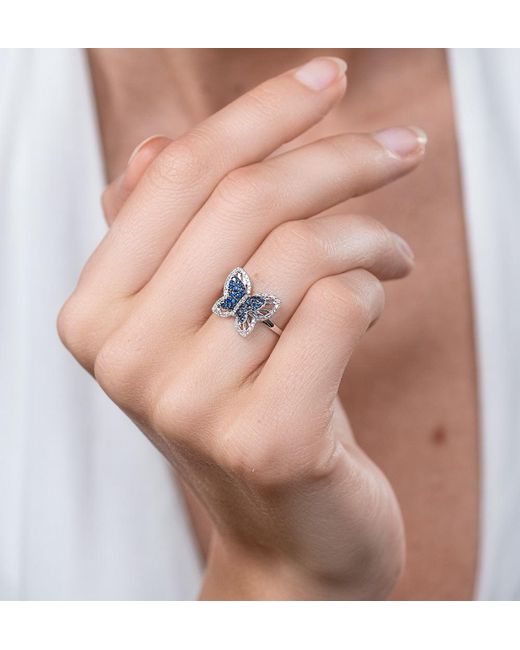 The Diamond Store Blue Stellato Collection Sapphire And Diamond Butterfly Ring 9K