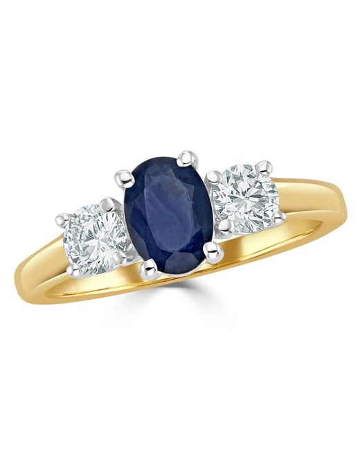 The Diamond Store Blue Sapphire 0.80Ct And Lab Diamonds G/Vs 0.50Ct 18K Ring Fet23-U