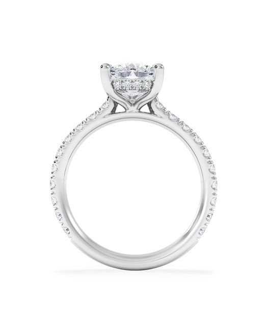 The Diamond Store White Amora 3.00Ct Elongated Cushion Cut Lab Diamond Hidden Halo Engagement Ring With Side Stones