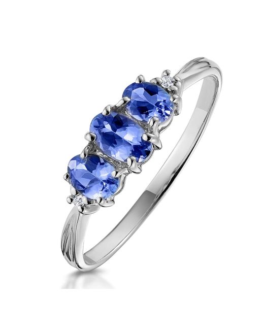 The Diamond Store Blue Tanzanite 0.59Ct And Diamond 9K Ring