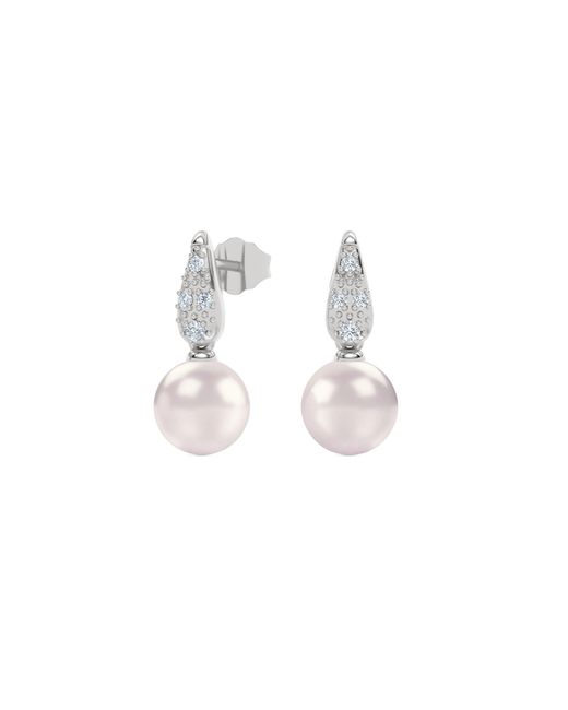 The Diamond Store White Eden 7Mm Round Pearl And Lab Diamond Stud Earrings