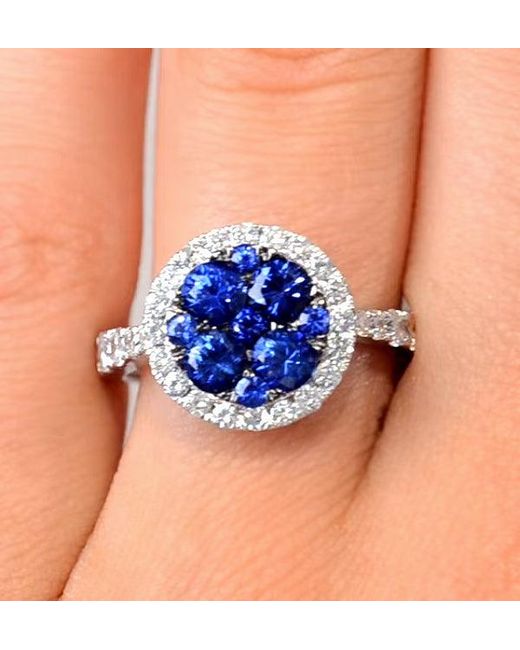 The Diamond Store Natural 0.84Ct Diamond 1.60Ct Sapphire And 18K Circles Ring