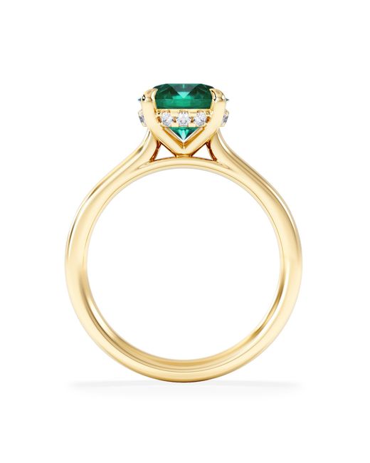 The Diamond Store Green Amora Gem 2.00Ct Round Cut Lab Emerald Hidden Halo Engagement Ring