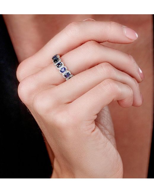 The Diamond Store Blue Sapphire And Diamond Halo Asteria Eternity Ring