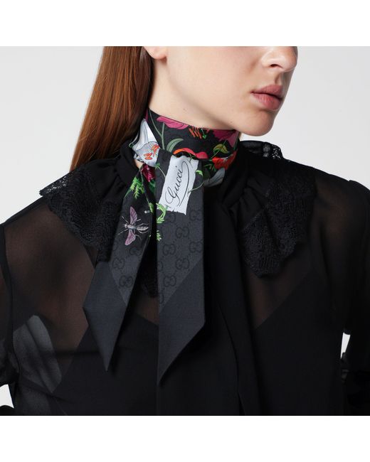 Gucci White Silk Ribbon With Gg Flora Print