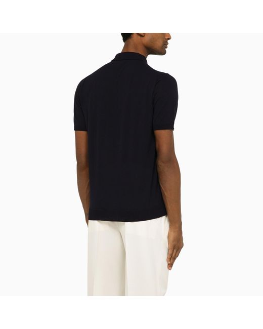 Roberto Collina Black Navy Cotton Short-sleeved Polo for men