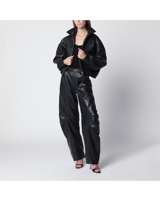 ROTATE BIRGER CHRISTENSEN Black Cropped Leather Jacket