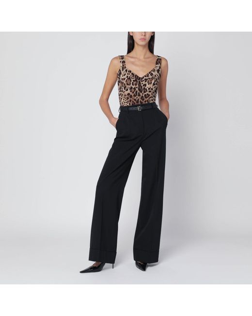 Dolce & Gabbana Black Charmeuse Bustier With Leopard Print