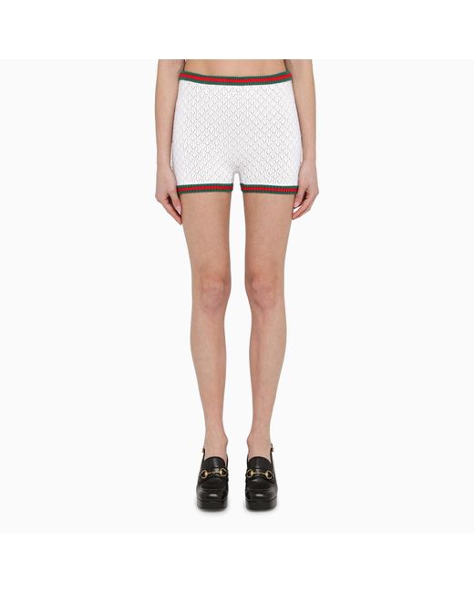 Gucci White Lace And Cotton Short With Web Detail