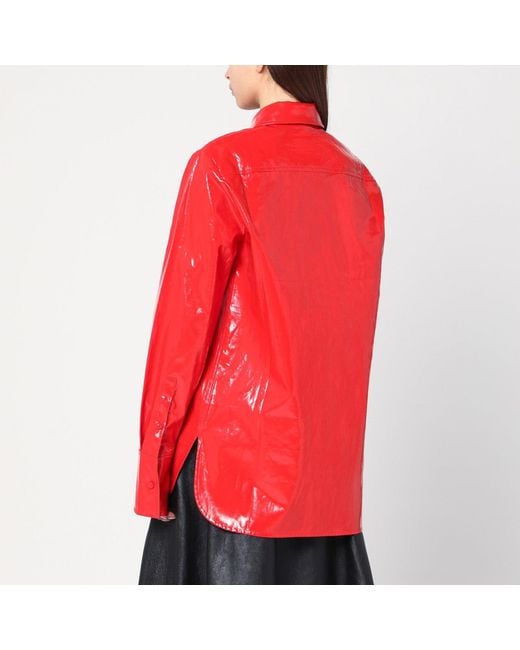 Jil Sander Red Shiny Linen Shirt With Tie