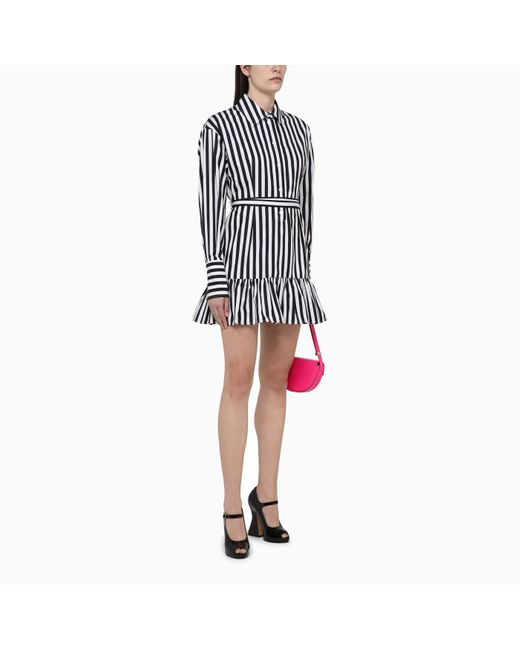 Patou Black /white Striped Cotton Mini Chemisier Dress