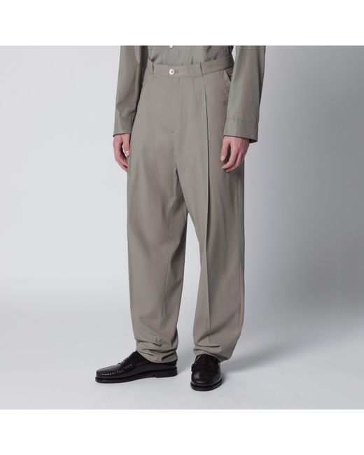 Brunello Cucinelli Gray Twill Cotton Trousers With Pleats for men