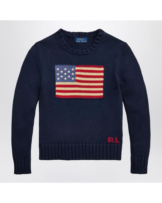 Polo Ralph Lauren Blue Sweater With Flag Intarsia for men