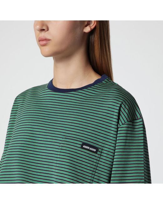 Miu Miu Green Striped Cotton Sweater