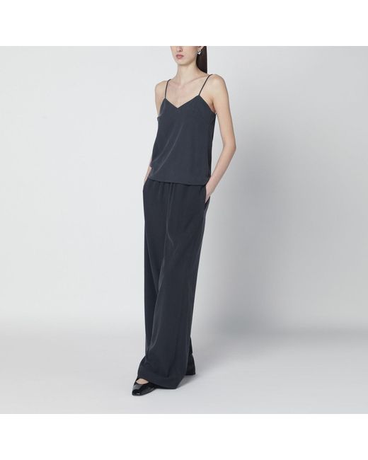 Max Mara Blue Wide-Leg Silk Trousers