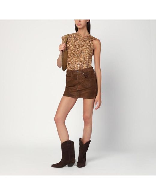 Isabel Marant Brown Asymmetrisches Nayda-T-Shirt Mit Ockerfarbenem Print