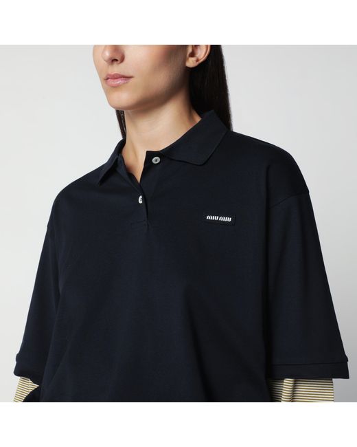 Miu Miu Black Cotton Jersey Polo Shirt