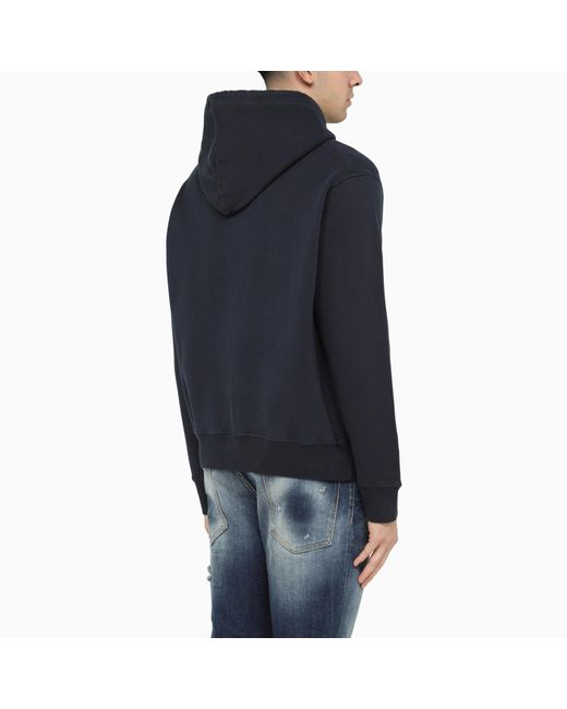 DSquared² Black Dark Blue Cotton Hooded Sweatshirt With Print for men