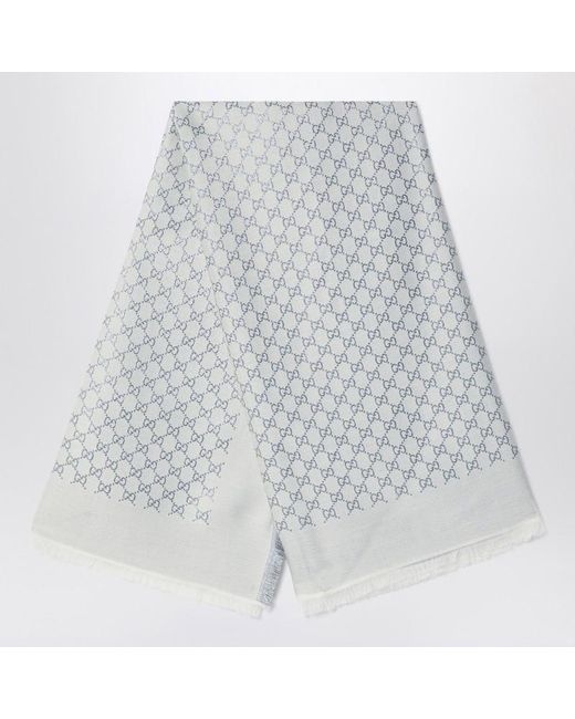 Sciarpa in lana e seta gg jacquard grigia chiara/bianca di Gucci in Gray