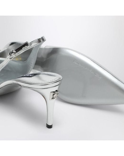 Dolce & Gabbana White Slingback-Dekolleté-Schuh Aus Leder Silber Metallic