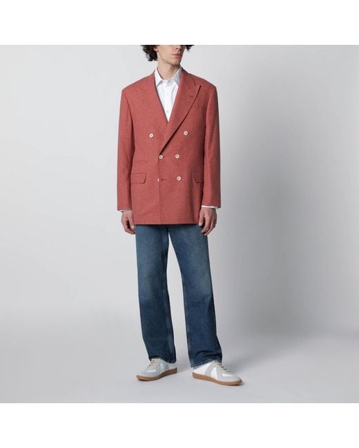 Brunello Cucinelli Red Peach Double-Breasted Wool-Blend Jacket for men