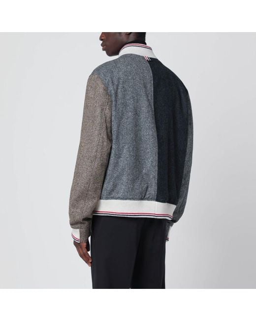 Thom Browne Black Colour-Block Wool Bomber Jacket for men