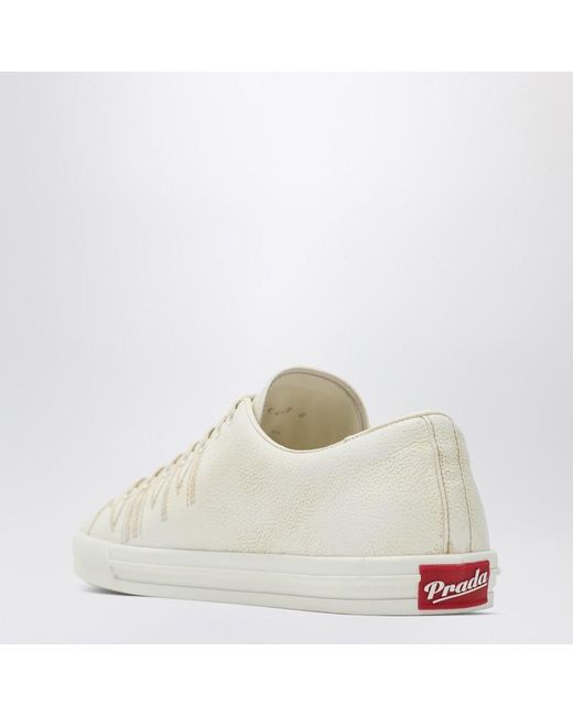 Prada White Leather Aged Low-Top Sneakers for men