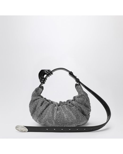 DIESEL Gray Grab-D Hobo Bag S With Rhinestones
