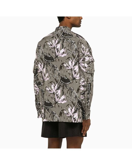 Prada Gray Grey Long-sleeved Shirt With Floral Print for men