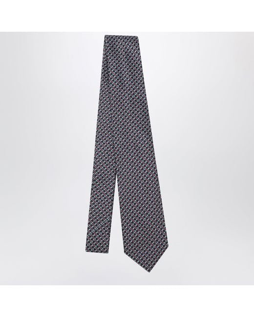 Ferragamo Blue Dark Gancini Silk Jacquard Tie for men