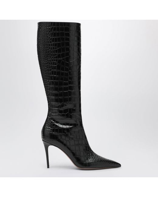 Paris Texas Black Vera 85 Charcoal Crocodile-Effect Leather Boots