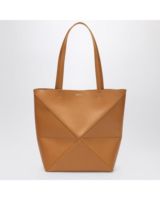 Borsa puzzle fold tote media color deserto di Loewe in Brown