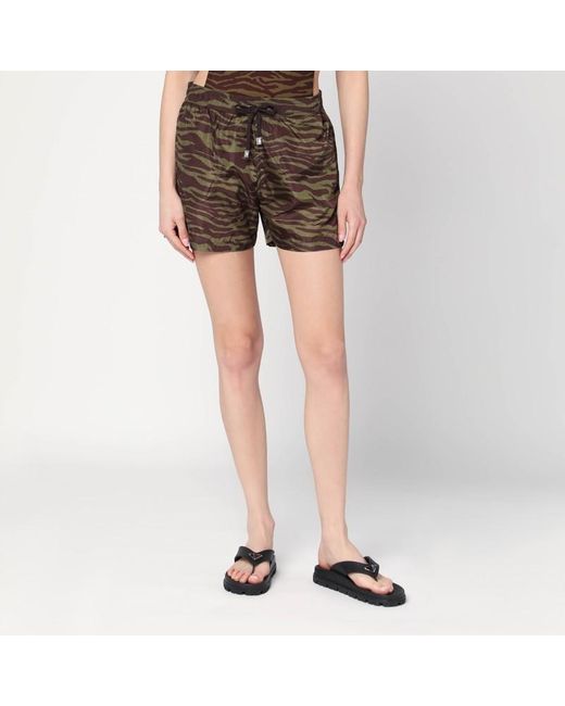 The Attico Multicolor Zebra Shorts In Khaki/brown Nylon