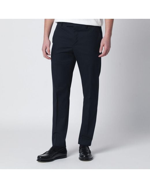 PT Torino Blue Slim Fit Cotton Blend Trousers for men