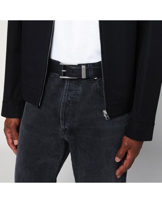 Cintura nera con motivo gg e fibbia squadrata di Gucci in Black da Uomo
