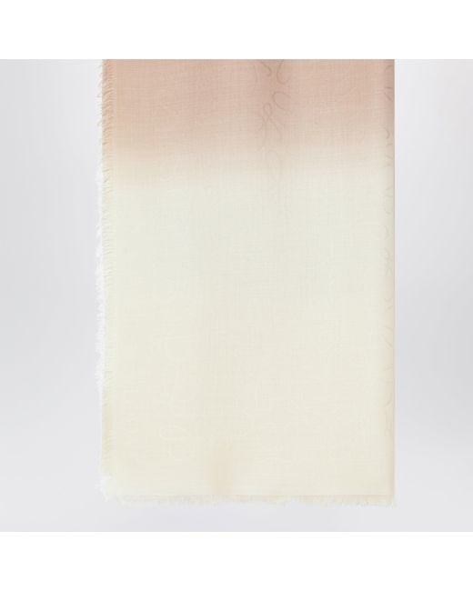 Loewe Natural Wool And Silk Jacquard Scarf With Fringe