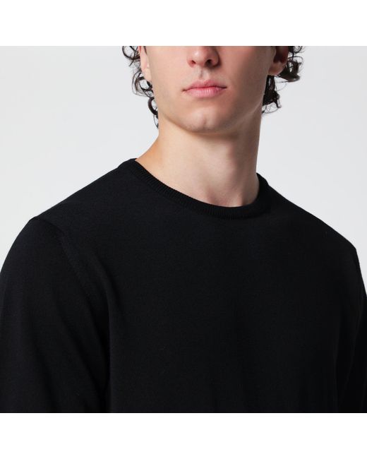 Roberto Collina Black Wool Crew-Neck Knit Sweater for men