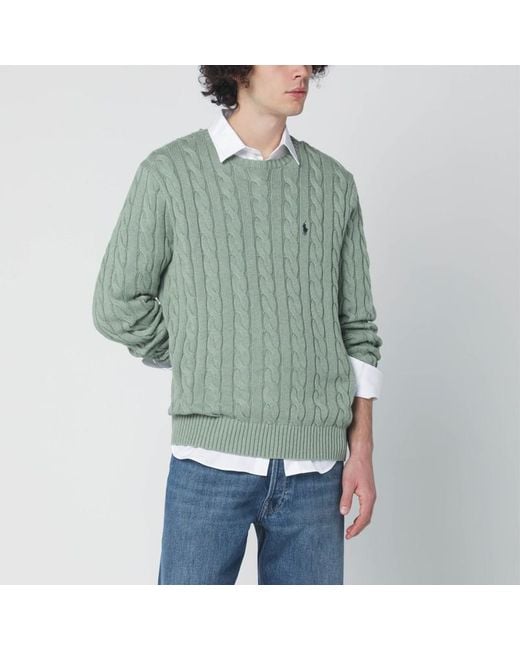 Polo Ralph Lauren Grün-Grauer Baumwoll-Zopfpullover in Green für Herren