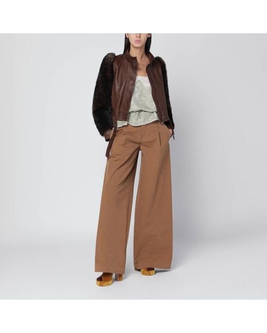 Chloé Brown Braune Kurze Leder- Und Shearling-Jacke