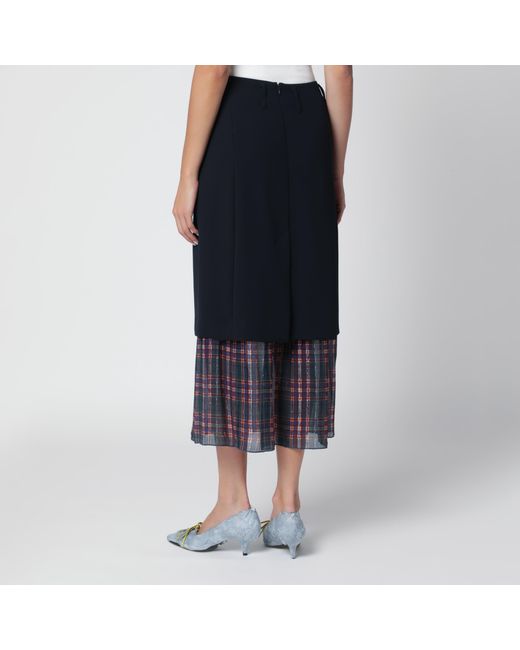 Dries Van Noten Blue Midi Skirt With Check Insert