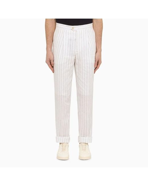 Pantalone gessato bianca in lino di Brunello Cucinelli in White da Uomo