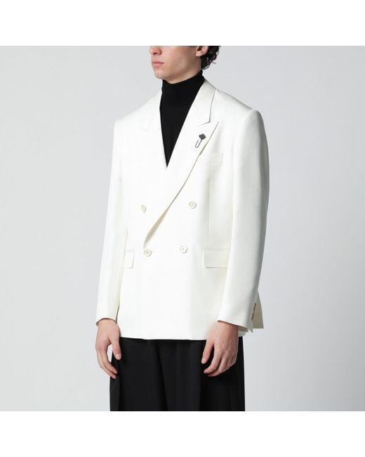 Lardini White Viscose Double-Breasted Suit for men