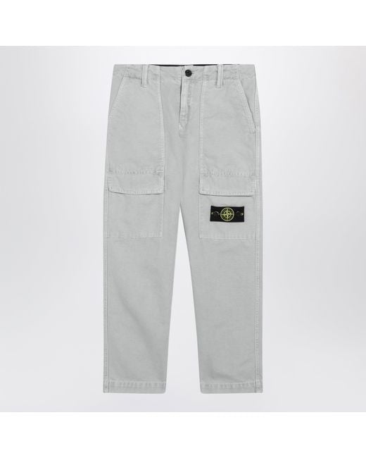 Stone Island Gray Pearl Cotton Trousers for men