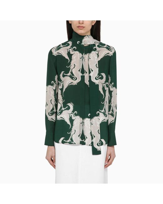 Valentino Green Shirt With Ivy Silk Print