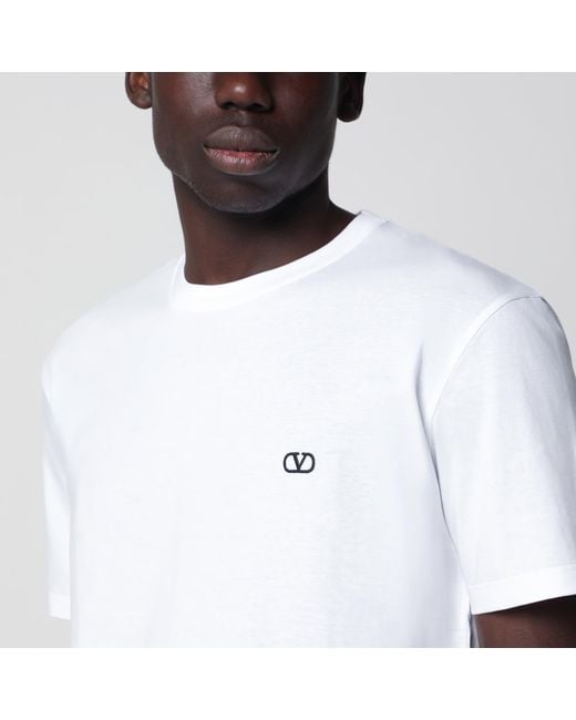 Valentino White Cotton T-Shirt With Vlogo Embroidery for men
