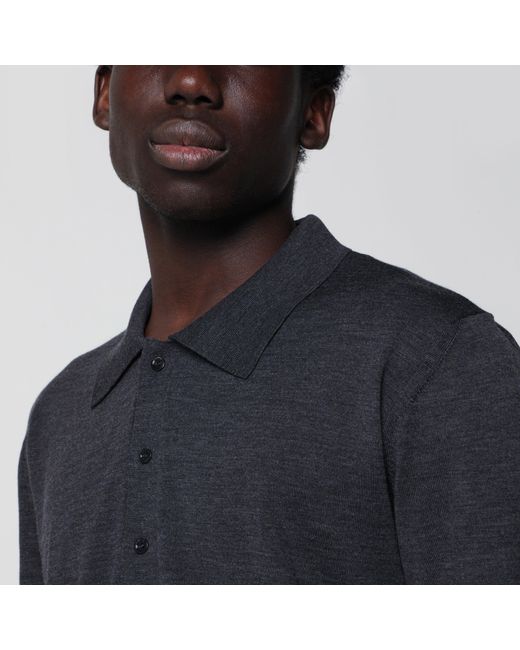 Valentino Blue Wool Polo Shirt With Vlogo Embroidery for men